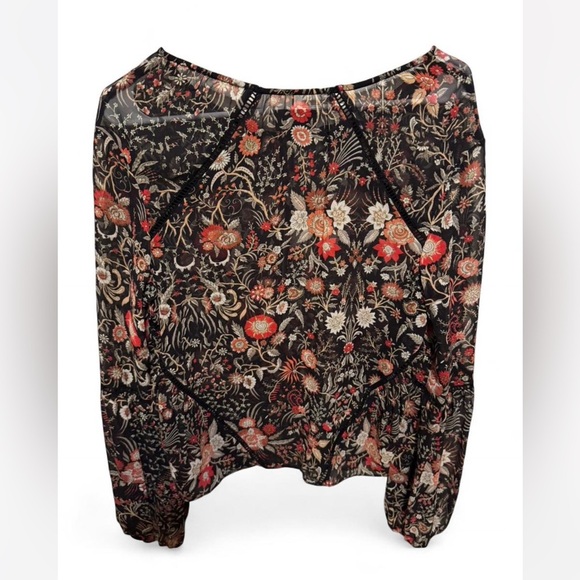 Intermix Floral Silk Deep Keyhole Women’s Blouse - Picture 9 of 9